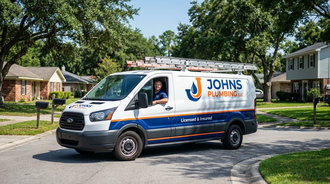 Johns Plumbing LLC service van in Franklin, IN