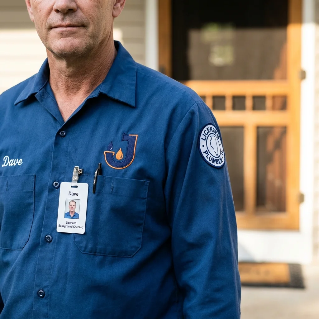 Licensed plumber showing ID badge in Franklin, IN