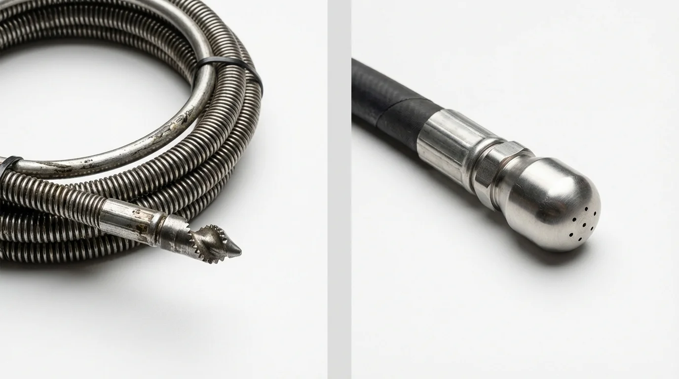 Drain snake cable and hydro jetting nozzle used for drain cleaning in Franklin, IN